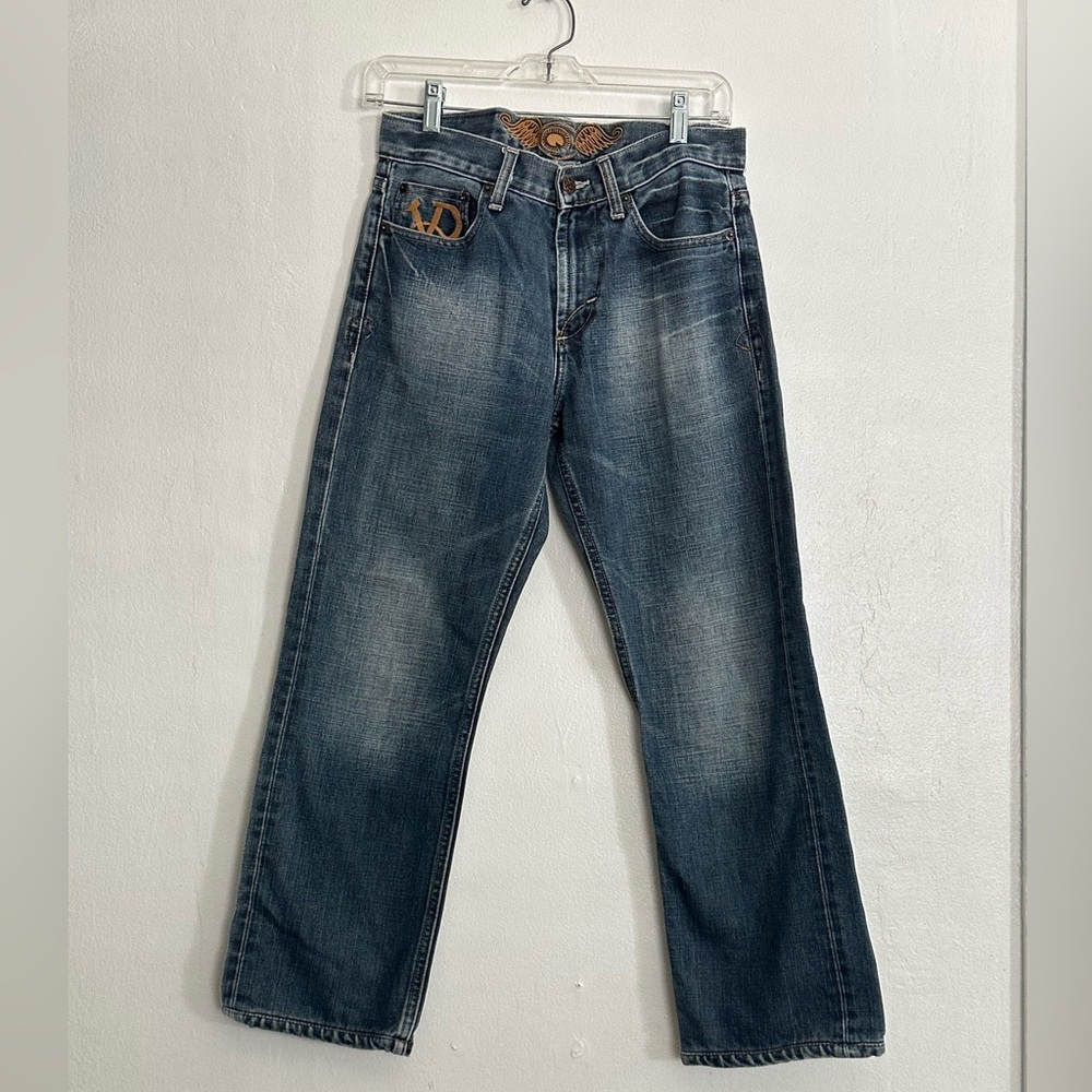 VINTAGE Von Dutch Kustom Made Jeans Mens 29x25” Y2K Blue Midrise American Made